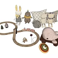 Plush Toys Set With Toy Train Track Pillows and Whale Rabbit Bear Figures
