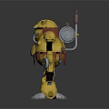 Detailed Golden Mechanical Robot With Glowing Eyes Backpack Device And Metallic Feet