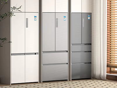 Modern Refrigerators and Freezers with White Light Grey Dark Grey Colors Side by Side 3d model