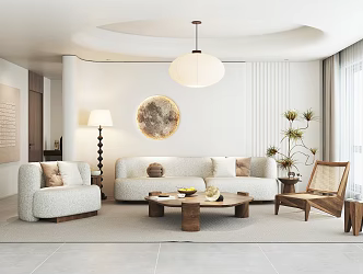 Quiet style sofa lighting background wall 3d model
