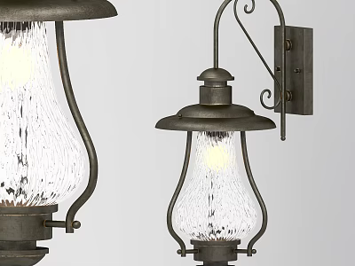 Vintage Wrought Iron Wall Sconce With Textured Glass Shade And Curved Arm Design 3d model