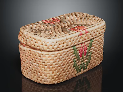 Woven Clothing Storage Box With Red Green Floral Patterns And Decorative Design 3d model
