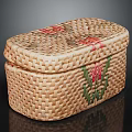 Woven Clothing Storage Box With Red Green Floral Patterns And Decorative Design