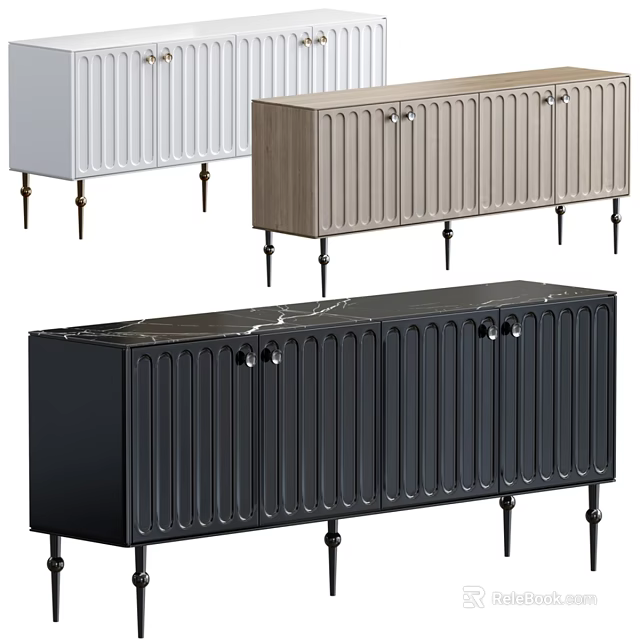 Modern Stylish Dressers With Vertical Stripes Metal Legs And Marble Top 3d model 