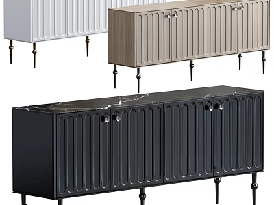 Modern Stylish Dressers With Vertical Stripes Metal Legs And Marble Top 3d model