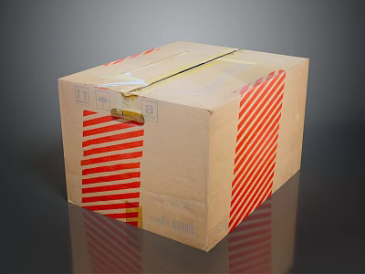 Sturdy Cardboard Box For Household Items Packaging With Red Striped Tape 3d model
