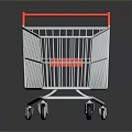 White Metal Shopping Cart With Red Handle And Rolling Wheels For Daily Use