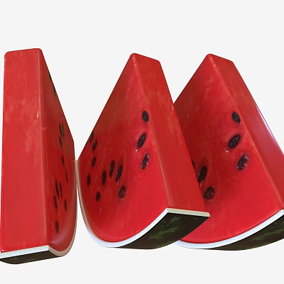 Fresh Watermelon Slices with Red Flesh Black Seeds and Green Rind for Healthy Fruit Serving 3d model