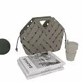 Stylish Decorative Ornament Set With Woven Basket Books Cup And Glasses