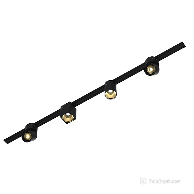 Black Track Mounted Four LED Downlights Spotlights for Modern Home Interior Lighting 3d model 
