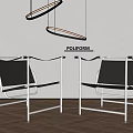 POLIFORM Modern Dining Chairs With Metal Frame Black Leather Seats Against White Wall Hanging Lamp