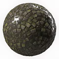 Spherical Mosaic Tile Assembly With Dark Green Geometric Pattern Texture