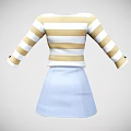 Stylish Striped Cropped Top With Zipper And Long Sleeves Light Blue Skirt