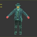 Game Movie Character 3D Model With Blue Coat Green Vest Brown Pants Boots And Satchel