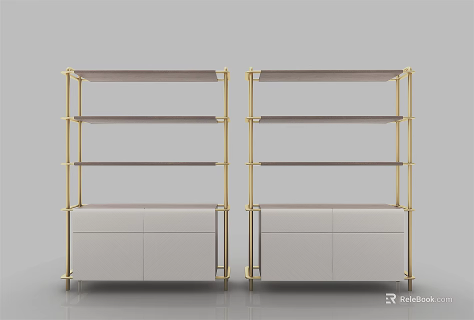 Modern Decorative Cabinets With Gold Frames White Bodies And Multiple Shelves 3d model