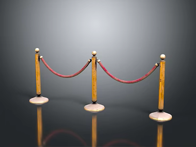 Golden Stanchion Barrier With Red Ropes White Bases And Reflective Floor Background 3d model