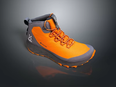 Orange and Gray High Top Hiking Shoes with Orange Laces and Grip Sole 3d model