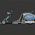 Vintage Blue And White Motorcycle With Number 66 Brown Seat And Metal Frame