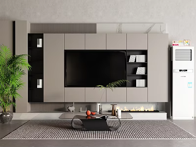 Modern TV Wall With Cabinets And Plants In Living Room 3d model