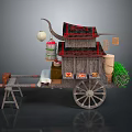 Traditional Chinese Wooden Handcart With Electronic LED Lantern And Small Electrical Appliances