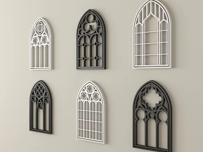 Decorative Ornate Carved Windows with Various Intricate Patterns in Black and White 3d model