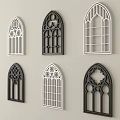 Decorative Ornate Carved Windows with Various Intricate Patterns in Black and White