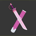 Pink Decorative Sword With Matching Sheath Crossed On Glossy Black Background