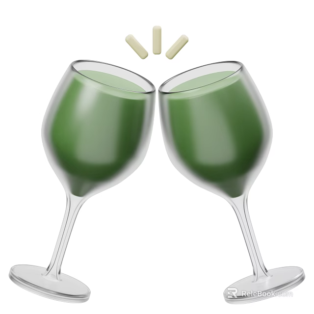 Two Glasses Of Green Liquid With Capsules Falling Above For Healthy Beverage Option 3d model 