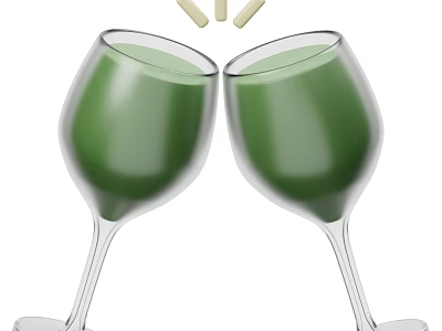 Two Glasses Of Green Liquid With Capsules Falling Above For Healthy Beverage Option 3d model
