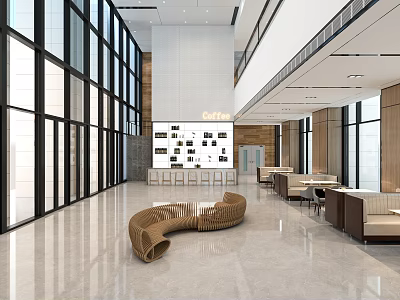Modern Cafe Interior Design With Spacious Layout Large Windows Comfortable Seating And Bar Counter 3d model