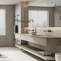 Modern Bathroom Interior Design With Bathtub Shower Area Vanity Large Mirror And Potted Plant