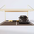 Modern Carport Shelter With Light Colored Canopy And Parked Black Car In Parking Area