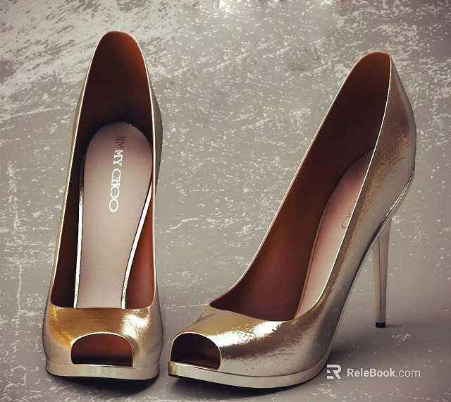 COOCO Gold Peep Toe Stiletto Heels With Shiny Metallic Finish And Elegant Design 3d model 