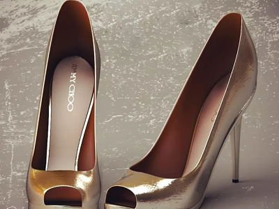 COOCO Gold Peep Toe Stiletto Heels With Shiny Metallic Finish And Elegant Design 3d model