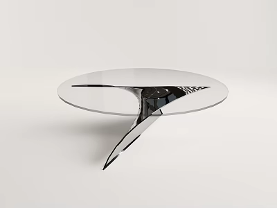 Modern Round Coffee Table With Transparent Glass Top And Polished Metal Base For Living Room 3d model