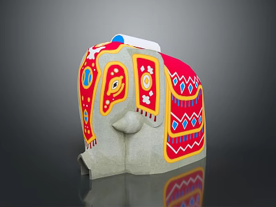 Red Yellow Blue Elephant Sculpture With Traditional Decorative Patterns And Reflection 3d model