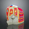 Red Yellow Blue Elephant Sculpture With Traditional Decorative Patterns And Reflection