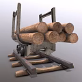 Metal Frame Cart With Wooden Logs On Track And Iron Wheels For Transportation