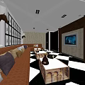 Modern KTV Interior Design With Brown Sofa Coffee Table And TV Screen
