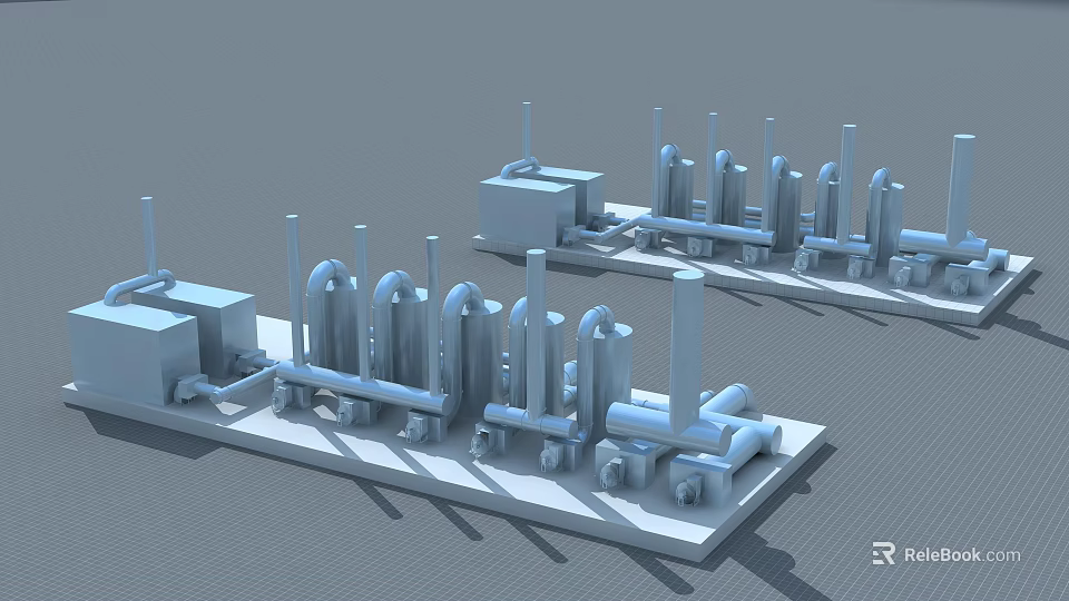 Heavy Duty Industrial Equipment Setup With Steel Pipes Storage Vessels And Support Frames 3d model 