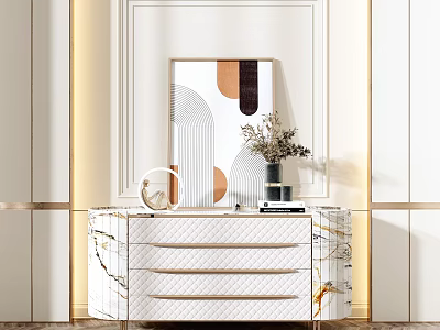 Modern Entryway Console Cabinet With Marble Surface And Decorative Vase On Top 3d model