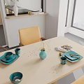 Modern Living and Dining Area with Light Sofa Coffee Table TV and Decorative Paintings