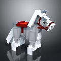 Pixelated White Horse With Red Saddle And Bridle In Digital Art Style