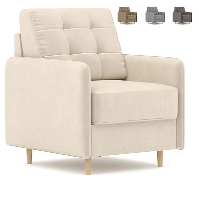 Modern Beige Single Sofa Upholstered With Square Back And Wooden Legs 3d model