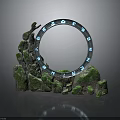 Moss Covered Rock Sculpture With Circular Clock Frame And Artistic Design