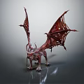 Red Fantasy Dragon 3D Sculpture With Winged Horned Clawed Detailed Texture