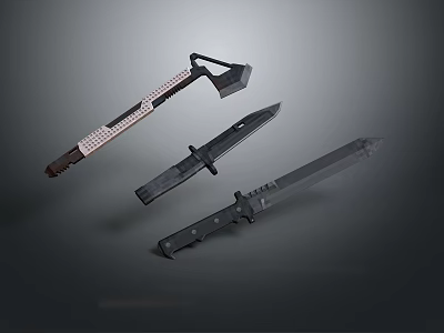 Tactical Weapons Set Including Axe Combat Knife And Machete With Black Metal Construction 3d model