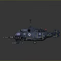 Futuristic Dark Blue Military Helicopter With Rotating Propellers And Weapon Systems