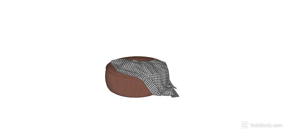 Stylish Brown Ottoman With Black And White Checkered Fabric Cover For Living Room Decor 3d model 