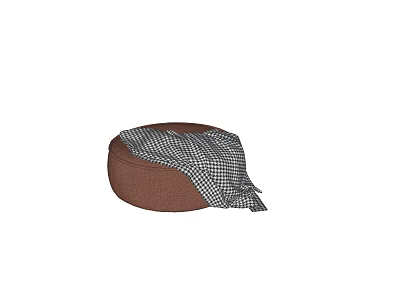 Stylish Brown Ottoman With Black And White Checkered Fabric Cover For Living Room Decor 3d model
